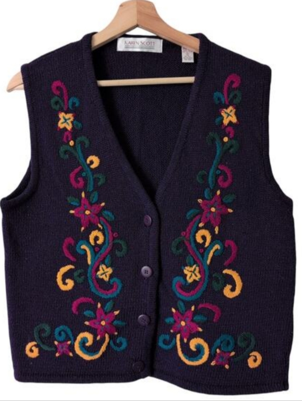 Vintage Embroidered Vest Womens Small Granny Cottagecore Folklore Autumn